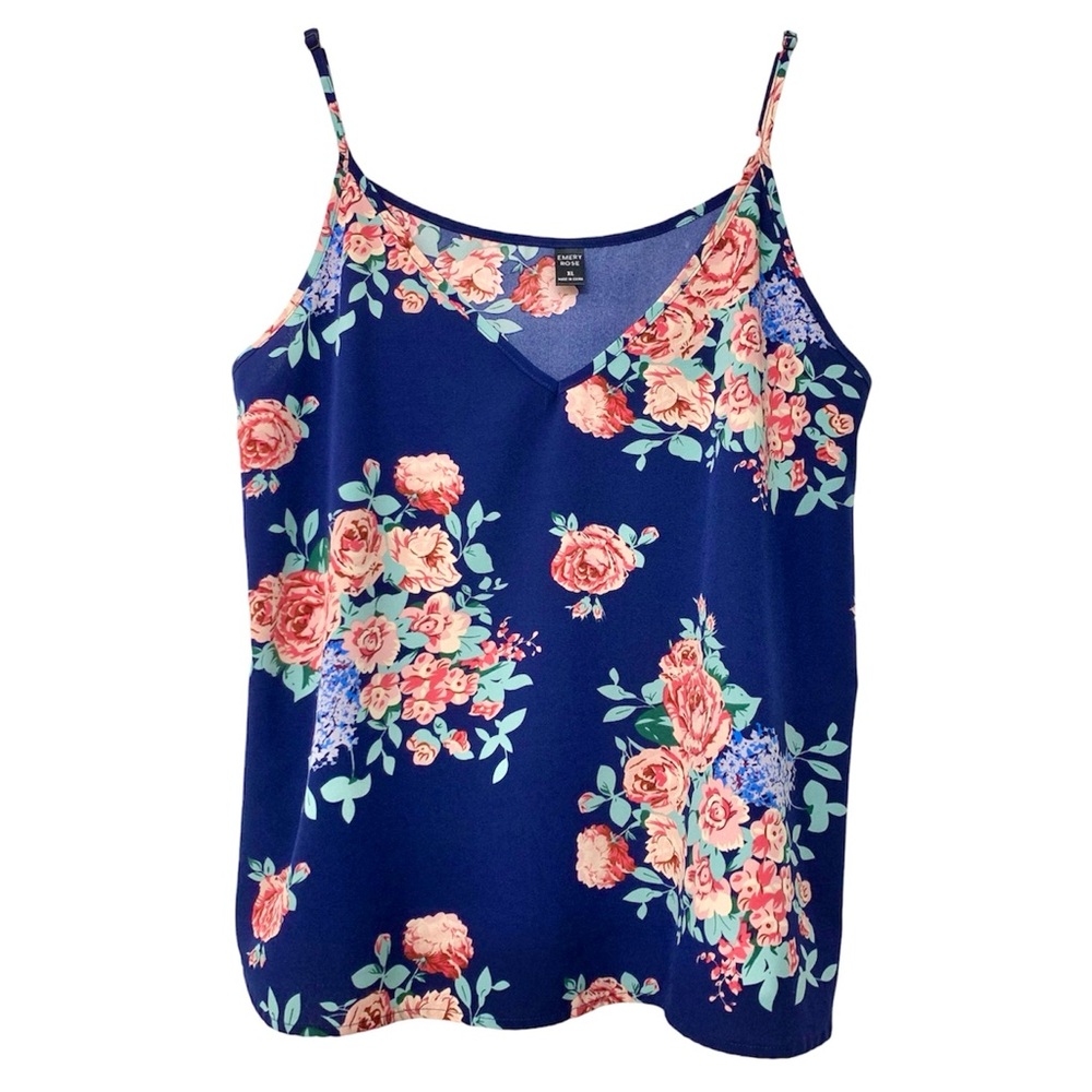 Emery Rose Navy Floral Camisole Top Sleeveless V-neck blouse women’s size XL